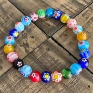 8mm Multi Colored Glass Bead Bracelet